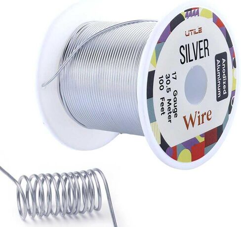 UTILE Armature سلك ألومنيوم 100 قدم 17 قياس 1.4 مم سلك قابل للانحناء بأكسيد حرفية - نحت سلك فضي معدني لأشجار البونساي والطين والحرف اليدوية والنباتات والبستنة والديكور وصناعة المجوهرات (فضي) in Kuwait