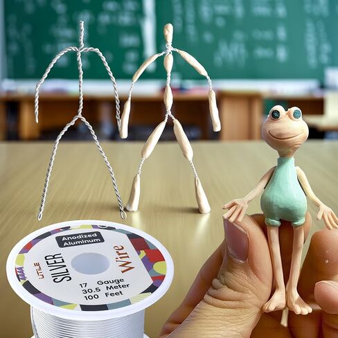 UTILE Armature سلك ألومنيوم 100 قدم 17 قياس 1.4 مم سلك قابل للانحناء بأكسيد حرفية - نحت سلك فضي معدني لأشجار البونساي والطين والحرف اليدوية والنباتات والبستنة والديكور وصناعة المجوهرات (فضي) in Kuwait