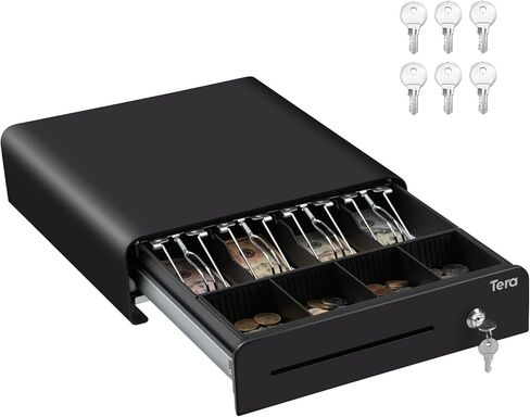 Tera Cash Drawer Heavy Duty: 13" Auto Open Arc Design with 6 Keys 4 Bill 4 Coin Fully Removable Cash Tray Media Slot Key-Lock for Point of Sale (POS) System Small Businesses Vending 335R Pink in Kuwait