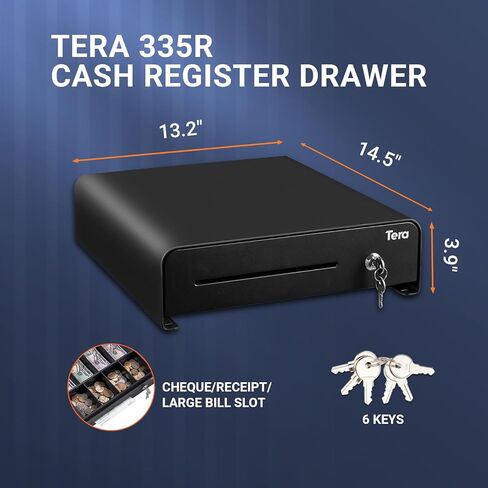 Tera Cash Drawer Heavy Duty: 13" Auto Open Arc Design with 6 Keys 4 Bill 4 Coin Fully Removable Cash Tray Media Slot Key-Lock for Point of Sale (POS) System Small Businesses Vending 335R Pink in Kuwait