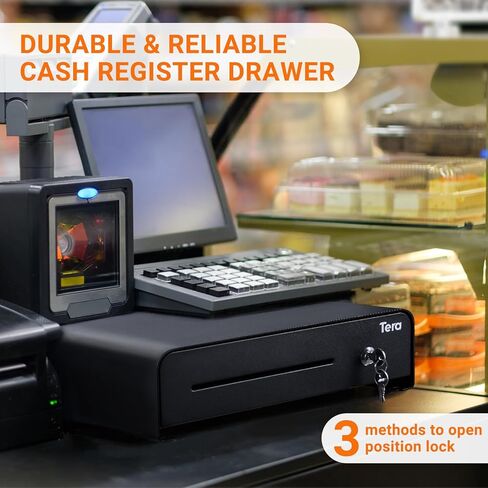 Tera Cash Drawer Heavy Duty: 13" Auto Open Arc Design with 6 Keys 4 Bill 4 Coin Fully Removable Cash Tray Media Slot Key-Lock for Point of Sale (POS) System Small Businesses Vending 335R Pink in Kuwait
