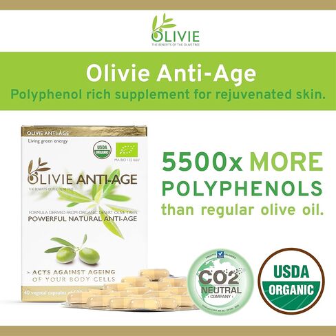 Organic Antioxidant Polyphenols Rich Olive Leaf Extract Supplement Capsules Olivie | Hydroxytyrosol Oleuropein Anti Aging Supplement | 40 Capsules in Saudi Arabia