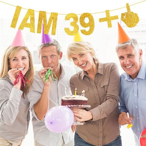 أنا 39+1 لافتة - لافتة عيد ميلاد الأربعين، لافتة عيد ميلاد سعيد، لافتة زينة عيد ميلاد ذهبية لامعة للنساء والرجال، لافتة هدايا عيد الميلاد الأربعين لتزيين حفلات أعياد الميلاد in Kuwait