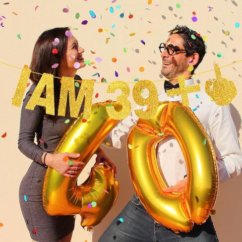 أنا 39+1 لافتة - لافتة عيد ميلاد الأربعين، لافتة عيد ميلاد سعيد، لافتة زينة عيد ميلاد ذهبية لامعة للنساء والرجال، لافتة هدايا عيد الميلاد الأربعين لتزيين حفلات أعياد الميلاد in Kuwait