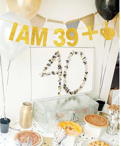 أنا 39+1 لافتة - لافتة عيد ميلاد الأربعين، لافتة عيد ميلاد سعيد، لافتة زينة عيد ميلاد ذهبية لامعة للنساء والرجال، لافتة هدايا عيد الميلاد الأربعين لتزيين حفلات أعياد الميلاد in Kuwait