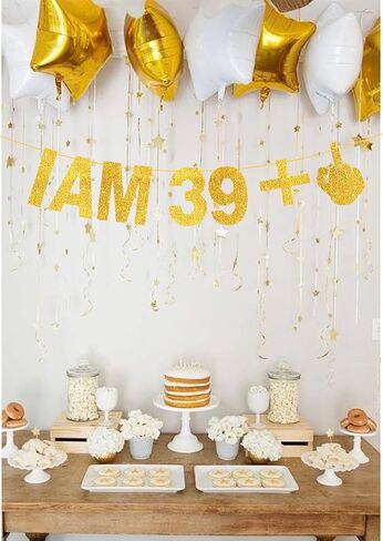 أنا 39+1 لافتة - لافتة عيد ميلاد الأربعين، لافتة عيد ميلاد سعيد، لافتة زينة عيد ميلاد ذهبية لامعة للنساء والرجال، لافتة هدايا عيد الميلاد الأربعين لتزيين حفلات أعياد الميلاد in Kuwait