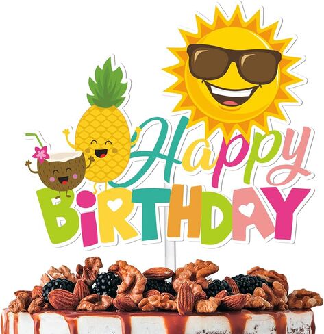 Colorful Glitter Umbrella Sun Happy Birthday Cake Topper Cheer to Summer Hawaii Beach Holiday Theme Decor Supplies Men Women Boys Girls Birthday Party Decorations in Saudi Arabia