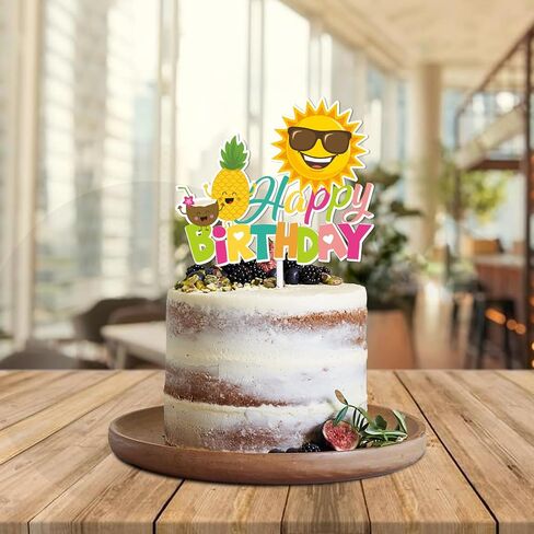 Colorful Glitter Umbrella Sun Happy Birthday Cake Topper Cheer to Summer Hawaii Beach Holiday Theme Decor Supplies Men Women Boys Girls Birthday Party Decorations in Saudi Arabia