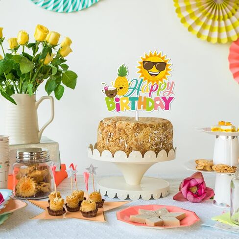 Colorful Glitter Umbrella Sun Happy Birthday Cake Topper Cheer to Summer Hawaii Beach Holiday Theme Decor Supplies Men Women Boys Girls Birthday Party Decorations in Saudi Arabia