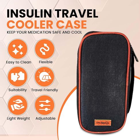 Insulated Insulin Cooler Travel Case TSA Approved - Diabetes Travel Case with Re-Freezable Ice Brick for Insulin and Other Diabetic Supplies | Insulin Vial Cooler Travel Case TSA - Black in Saudi Arabia