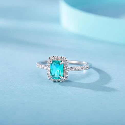 S925 Silver Blue Sapphire Ring, Adorned with Moissanite Accents, Square Design, and Twelve 0.1 Carat Moissanite Side Stones（9） in Saudi Arabia