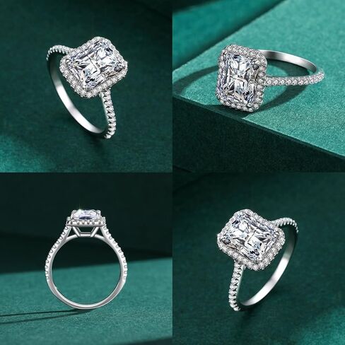 S925 Silver Blue Sapphire Ring, Adorned with Moissanite Accents, Square Design, and Twelve 0.1 Carat Moissanite Side Stones（9） in Saudi Arabia