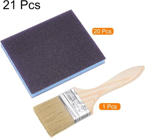 HARFINGTON 21pcs Sanding Sponges 320-400 Grit 4" x 5" Reusable & Washable, Double-Sided Flexible Hand Sanding Block for Wood Drywall Metal Furniture Polishing, with 2.5" Paint Brush, Blue in Saudi Arabia