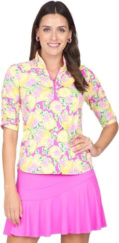 IBKUL Athleisure Wear واقي من الشمس بعامل حماية من أشعة الشمس 50+ Icefil Cooling Tech Calista طباعة مكشكشة بطول الكوع - 41652 وردي فاقع متعدد كاليستا L in Kuwait