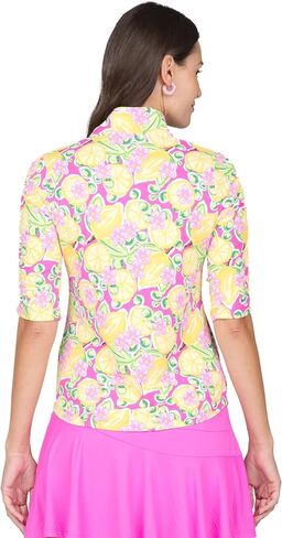 IBKUL Athleisure Wear واقي من الشمس بعامل حماية من أشعة الشمس 50+ Icefil Cooling Tech Calista طباعة مكشكشة بطول الكوع - 41652 وردي فاقع متعدد كاليستا L in Kuwait