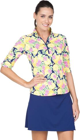 IBKUL Athleisure Wear واقي من الشمس بعامل حماية من أشعة الشمس 50+ Icefil Cooling Tech Calista طباعة مكشكشة بطول الكوع - 41652 وردي فاقع متعدد كاليستا L in Kuwait