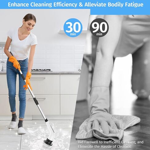 Ibelor Electric Spin Scrubber, 2 Adjustable Speeds Cordless Electric Scrubber for Cleaning, Adjustable & Detachable Handle Shower Scrubber with 7 Replaceable Brush Heads for Floor,Bathroom,Tub,Tile in Saudi Arabia