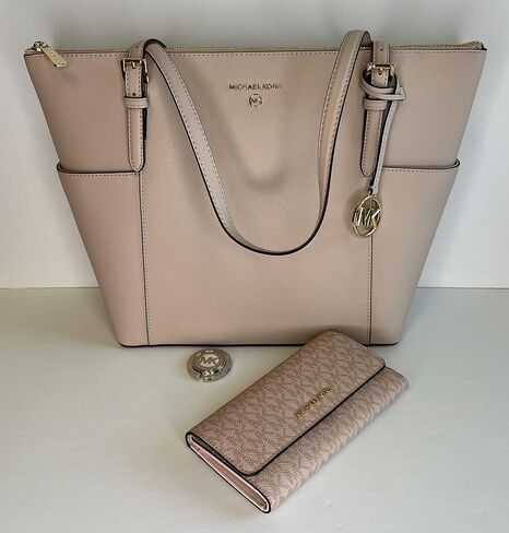 MICHAEL Michael Kors Jet Set Large Top-Zip Tote bundled with matching Trifold Wallet and Purse Hook (Luggage) in Saudi Arabia