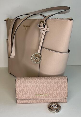 MICHAEL Michael Kors Jet Set Large Top-Zip Tote bundled with matching Trifold Wallet and Purse Hook (Luggage) in Saudi Arabia
