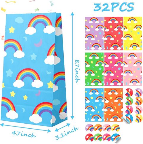 Gift Bags 4.7" X3.1 X8.7 24pcs Rainbow Party Favor Paper Bags,Small Gift Bags with Stickers for Birthday Baby Showers Wedding Party Supplies(Small,Rainbow) in Saudi Arabia