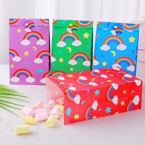 Gift Bags 4.7" X3.1 X8.7 24pcs Rainbow Party Favor Paper Bags,Small Gift Bags with Stickers for Birthday Baby Showers Wedding Party Supplies(Small,Rainbow) in Saudi Arabia