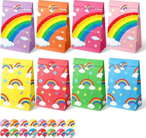 Gift Bags 4.7" X3.1 X8.7 24pcs Rainbow Party Favor Paper Bags,Small Gift Bags with Stickers for Birthday Baby Showers Wedding Party Supplies(Small,Rainbow) in Saudi Arabia