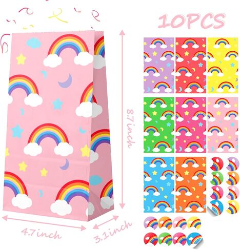 Gift Bags 4.7" X3.1 X8.7 24pcs Rainbow Party Favor Paper Bags,Small Gift Bags with Stickers for Birthday Baby Showers Wedding Party Supplies(Small,Rainbow) in Saudi Arabia