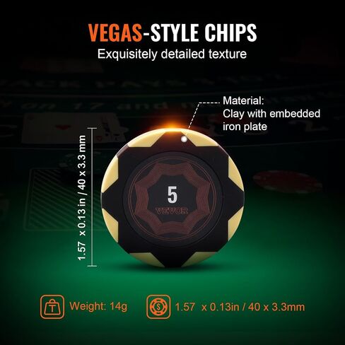 VEVOR Poker Chip Set, 500-Piece Poker Set, Complete Poker Playing Game Set with Carrying Case, Heavyweight 14 Gram Casino Clay Chips, Cards, Buttons and Dices, for Texas Hold'em, Blackjack, Gambling in Saudi Arabia