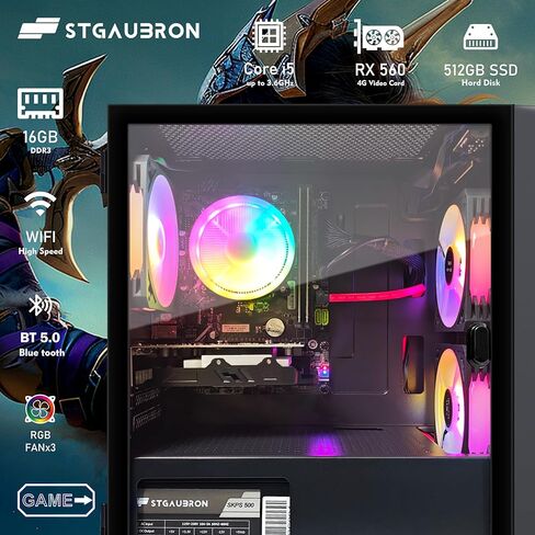 STGAubron Gaming Desktop PC, Intel Core i7 3.4G up to 3.9G, Radeon RX 5700 8G GDDR6, 16G RAM, 512G SSD, 600M WiFi, BT 5.0, RGB Fan x 4, RGB Keyboard & Mouse & Mouse Pad, RGB BT Sound Bar, W10H64 in Saudi Arabia