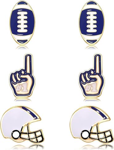 3 Pairs Football Earrings for Women Game Day Earrings Alloy Football Helmet Stud Earrings Fun Team Color Statement Earrings Game Day Team Supports Fan Jewelry Gift in Saudi Arabia
