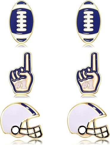 3 Pairs Football Earrings for Women Game Day Earrings Alloy Football Helmet Stud Earrings Fun Team Color Statement Earrings Game Day Team Supports Fan Jewelry Gift in Saudi Arabia