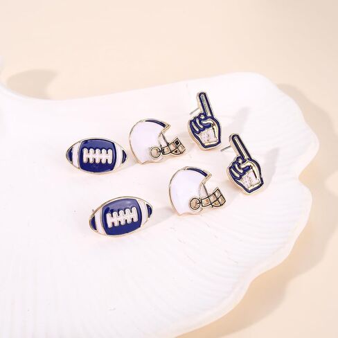 3 Pairs Football Earrings for Women Game Day Earrings Alloy Football Helmet Stud Earrings Fun Team Color Statement Earrings Game Day Team Supports Fan Jewelry Gift in Saudi Arabia