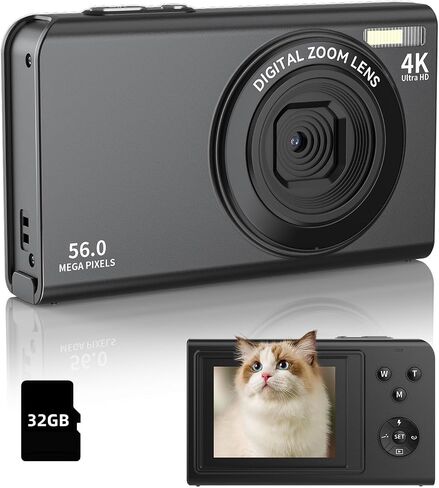 Digital Camera, 4K Cameras for Photography, Digital Point and Shoot Camera with 56Mp Autofocus 20X Zoom Anti Shake, Video Camera with 32GB SD Card for Adults, Teens, Beginners(Pink) in Saudi Arabia