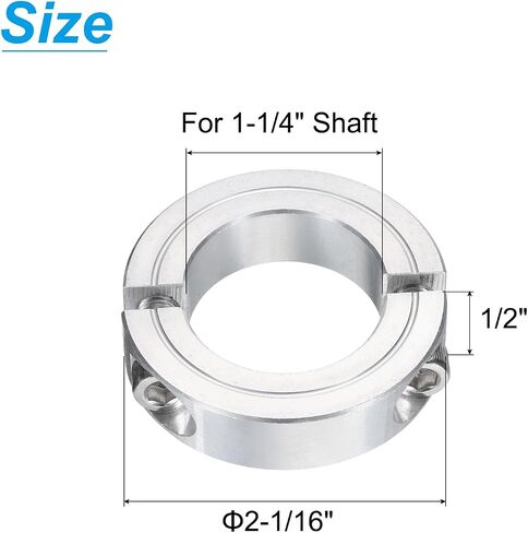 uxcell 4Pcs Double Split Clamp-On Shaft Collar for 1-1/4" Shaft, Two-Piece Clamping Collar 2-1/16" OD, 1/2" Thickness, Aluminum Alloy Set Screw Split Collar Clamp in Saudi Arabia