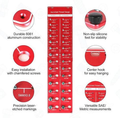 Nut and Bolt Thread Checker, Thread Gauge,Bolt identifier Board, 14 Inch & 14 Metric, Bolt Thread identifier（red) in Saudi Arabia