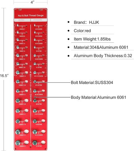 Nut and Bolt Thread Checker, Thread Gauge,Bolt identifier Board, 14 Inch & 14 Metric, Bolt Thread identifier（red) in Saudi Arabia
