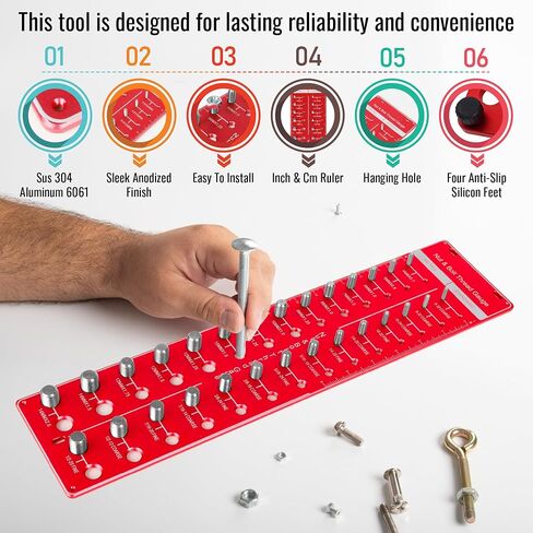 Nut and Bolt Thread Checker, Thread Gauge,Bolt identifier Board, 14 Inch & 14 Metric, Bolt Thread identifier（red) in Saudi Arabia