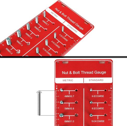 Nut and Bolt Thread Checker, Thread Gauge,Bolt identifier Board, 14 Inch & 14 Metric, Bolt Thread identifier（red) in Saudi Arabia