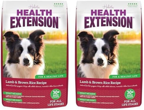 طعام جاف للكلاب من Health Extension، طعام طبيعي لجميع الجراء والكلاب مع الفيتامينات والمعادن المضافة، وصفة لحم الضأن والأرز البني (1 رطل / 0.4 كجم) in Kuwait