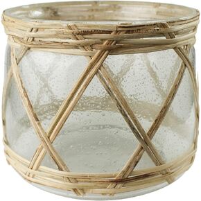 HomArt 9638-0 Glass and Rattan Cairo Hurricane, Medium, Clear and Brown, 8inch L x 8inch W x 6.75inch H