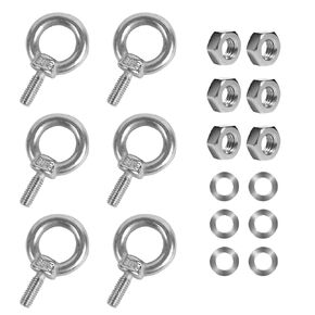 6 Pack M6 Eye Bolts with Nuts Stainless Steel M6 Screw Eyebolt Heavy Duty Eye Bolt Male Screw Thread Ring Shoulder Eye Bolts