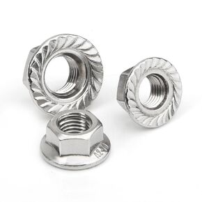 1/4-20 Serrated Flange Nuts,50Pcs 1/4" Serrated Hex Flange Lock Nuts, 18-8 Stainless Steel Hardware Locknuts,Bright Finish,Full Thread,UNC(1/4-20)