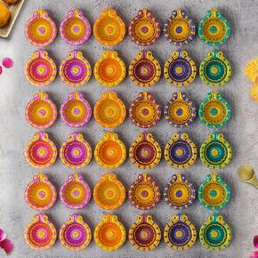 [Pack of 36] Diyas for Diwali Decoration, Handmade Clay Diya with Wicks, Diwali Decorations for Home, Diwali Diyas, Diwali Gifts, Earthen Lamps for Navratri Dussehra