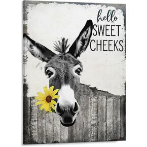 CHUKIWIS Donkey Bathroom Wall Artwork Poster Farmhouse Donkey Bathroom Wall Art Funny Donkey Sunflower Vintage Wall Artwork for Living Room Bathroom Bedroom Decor 16"x24"
