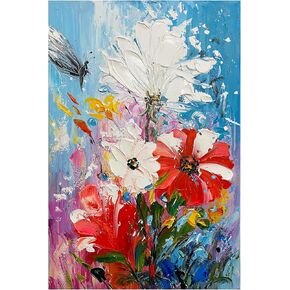 CNYIHUART Hand-Painted Pink Flowers Oil Painting, Gallery Wrapped Framed Flowers 3D Textured Art, Wildflowers Blooming Flora Wall Art Flowers Artwork Decor (F, 24x36 inches)