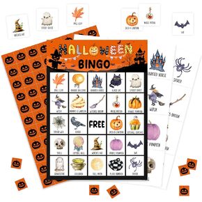 Halloween Bingo Game, Halloween Party Bingo Cards Set, Fall Party Bingo Supplies for Adults, Family Friends Activities Favors Decorations for 24 Player, 01