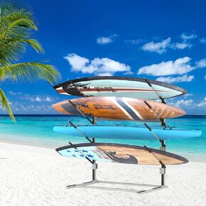 Kayak Storage Rack, Adjustable Freestanding Storage Stand for Canoe Paddleboard Surfboard, Heavy Duty Kayak Stand with Non-Slip Silicone Mat and Foam for Indoor, Outdoor, Garage, Shed, Dock
