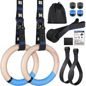 RENRANRING Gymnastic Rings Wooden Gym Rings 1.25'' Exercise Rings with Quick Adjust Numbered Straps, Olympic Rings for Home Gym Training, Workout, Calisthenics, Pull Up