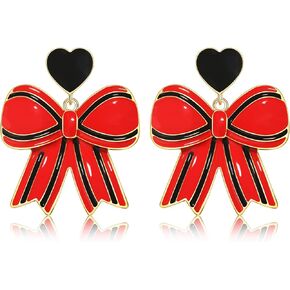 Game Day Bow Earrings Football Sports Team Spirit Heart Striped Bow Ribbon Dangle Earrings Game Day Team Color Earrings Jewelry Accessories in Saudi Arabia