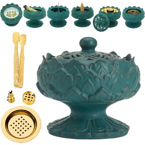 Ceramic Incense Burner for Frankincense, Bakhoor, Charcoal, Stick, Powder, Cone, Coil, and Tower Incense - Accessories for Meditation and Aromatherapy with Tweezers